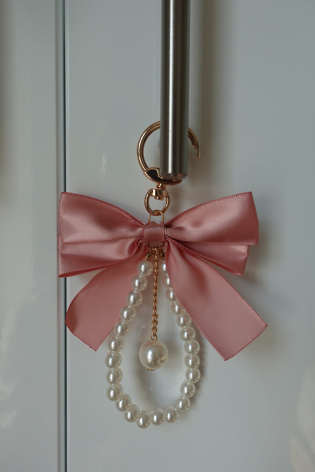 Pink Bow Pearl Charm
