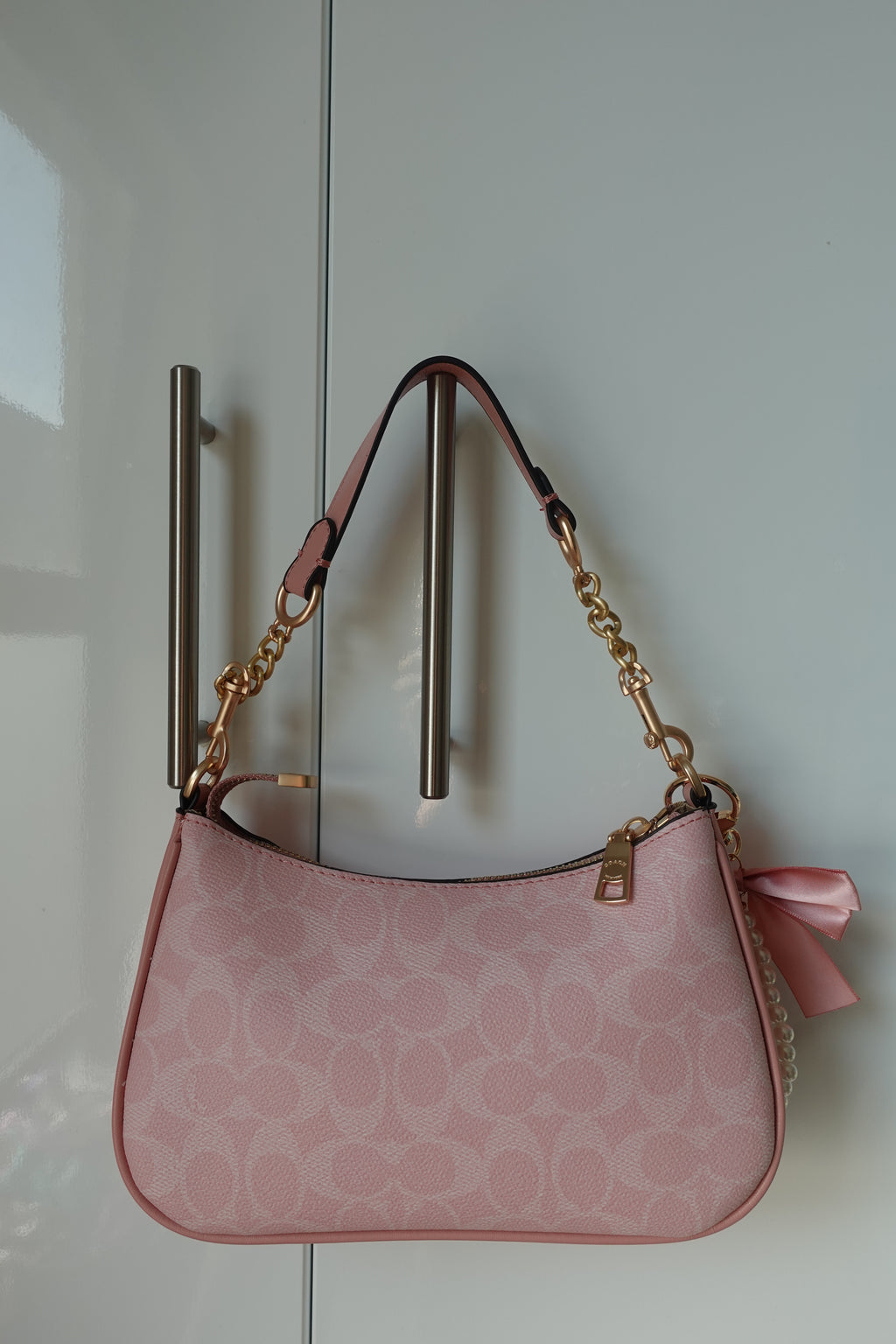 Pink Teri with Pearl Bow