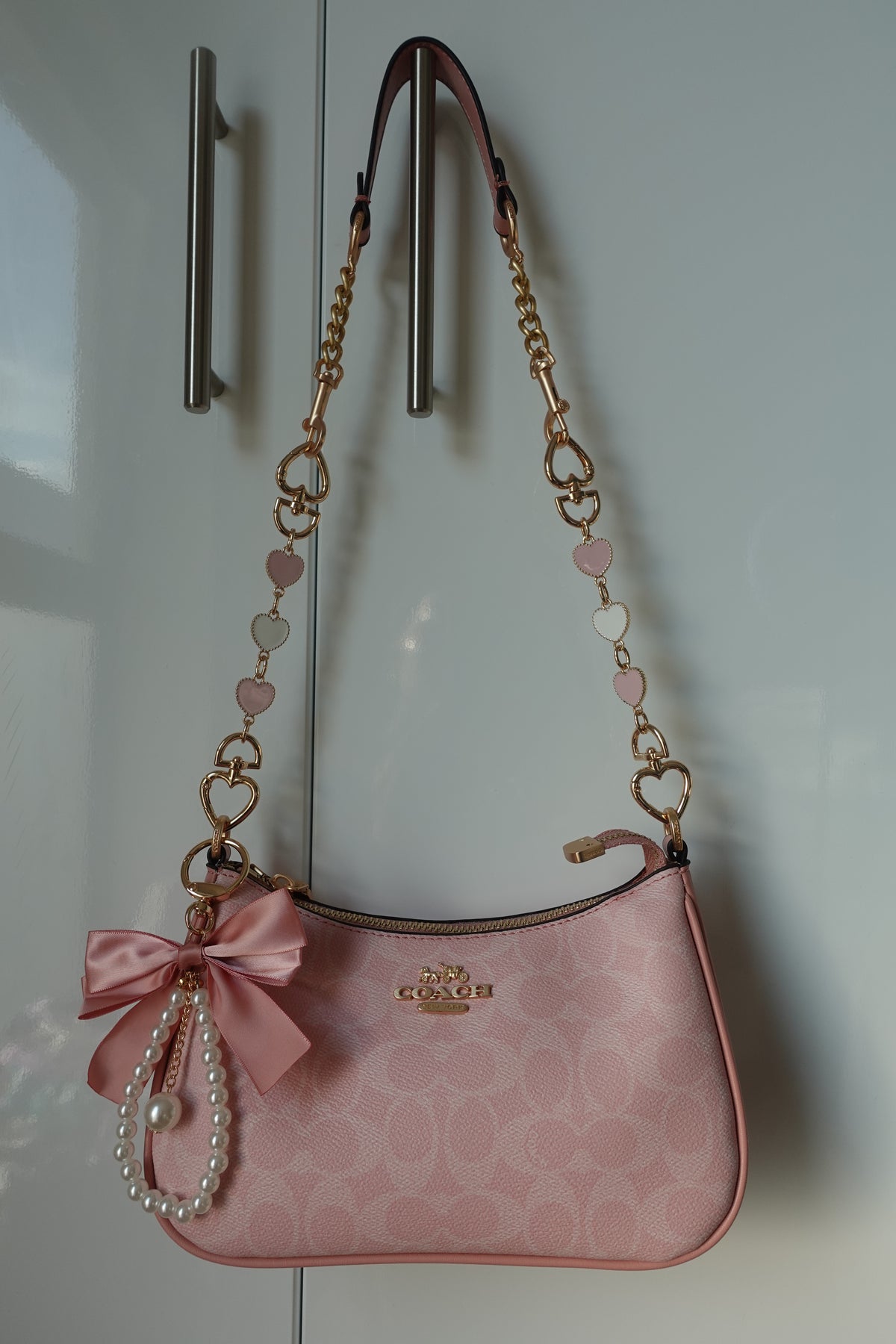 Pink heart bag extender