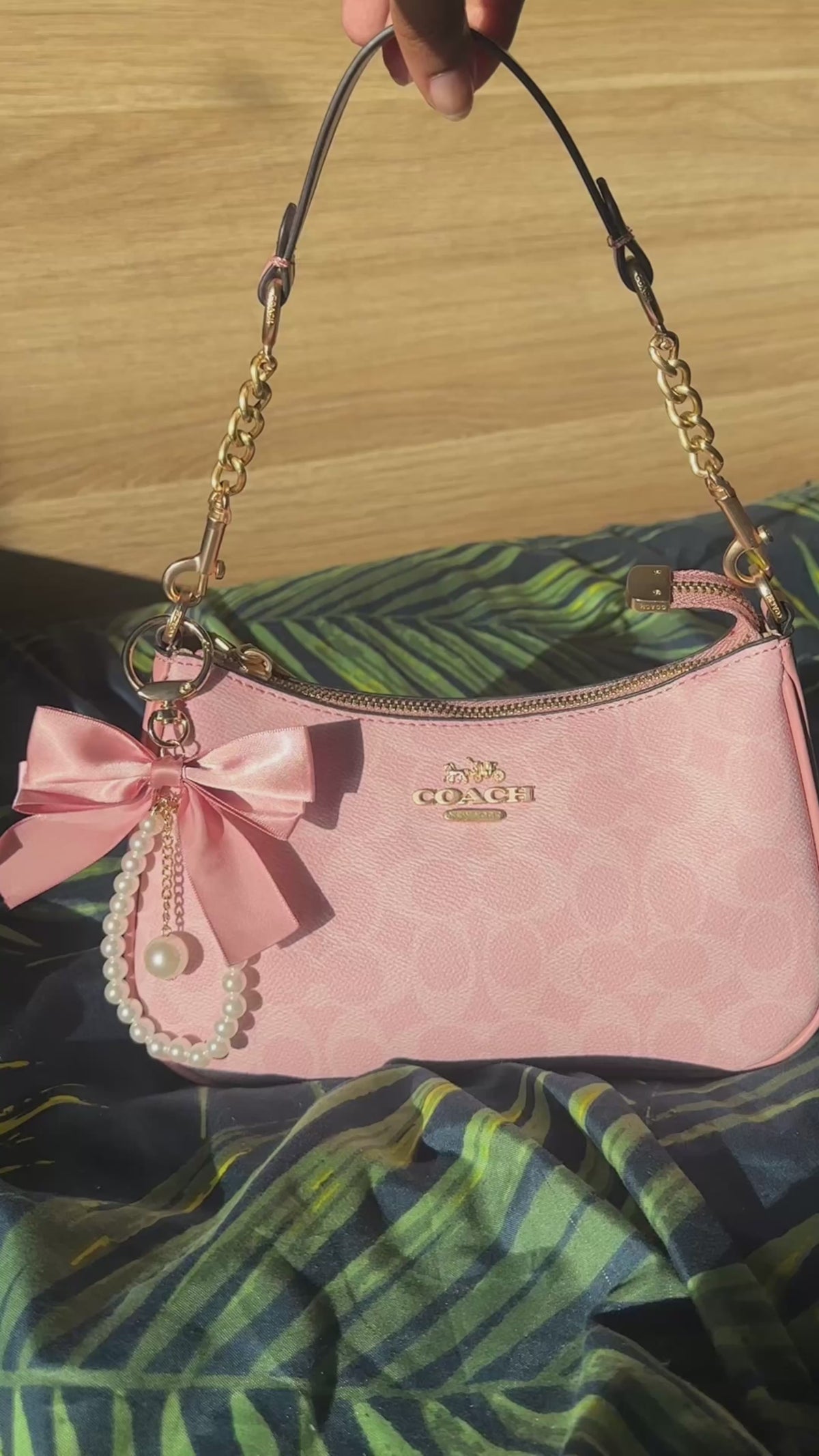 Pink Teri with Pearl Bow